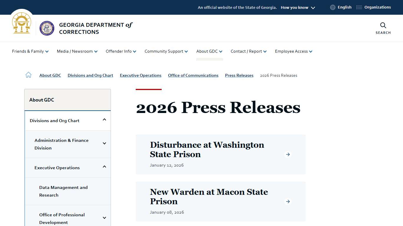 2026 Press Releases Georgia Department of Corrections